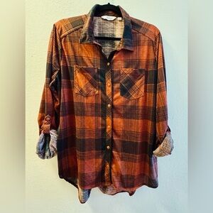 Great Northwest Indigo Red & Black Plaid Shirt Women’s XL Button Rolled Sleeve